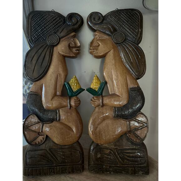 2 Vintage Hand Carved Wood Wall Hanging set Honduras  folk art figures plaques - Picture 6 of 14